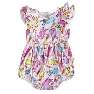 CADEN LANE Snuggle Bunny Ruffle Bubble Romper In Pink Bamboo Girls 3-6 Months